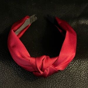 𝅺RUBY Red Sateen Shimmer Knotted Headband.